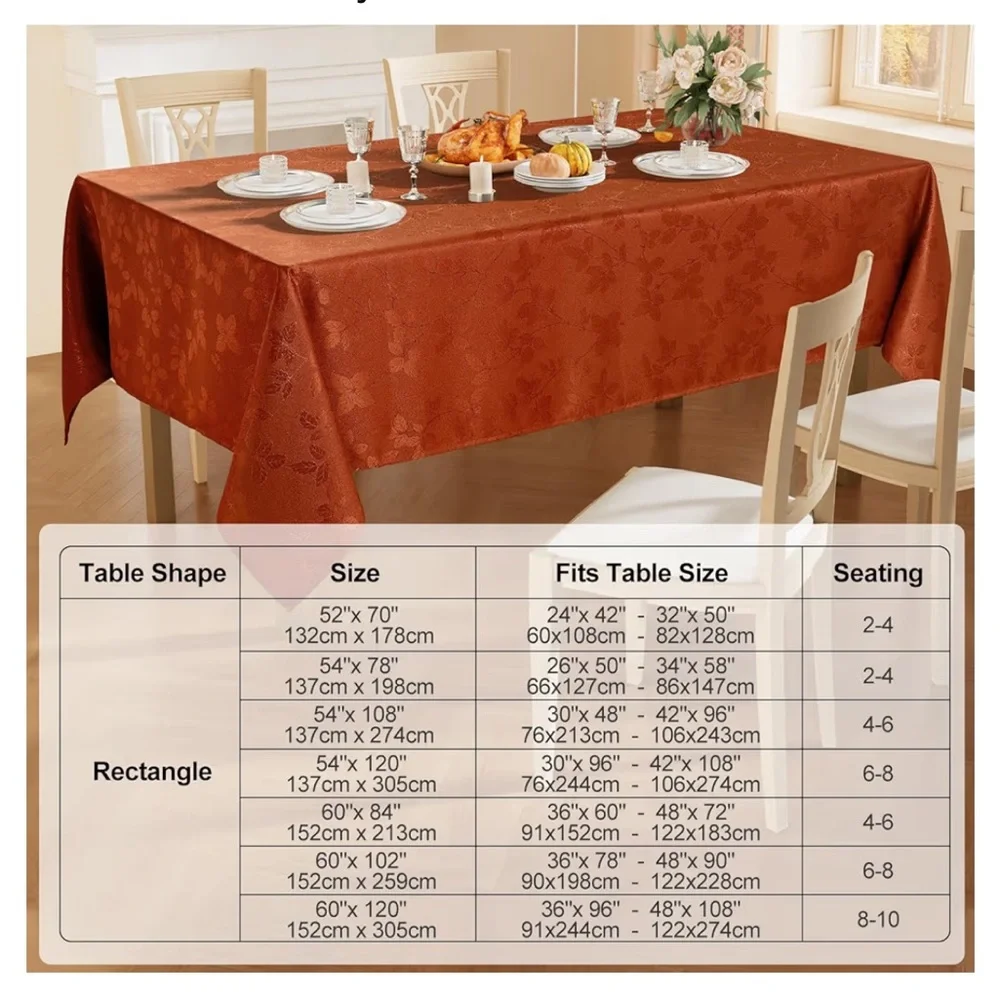 Elegant Rust/Burnt orange‎  Tablecloth with Leaf Pattern Size 60 x 120 NEW